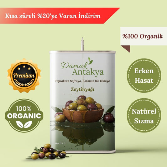 17 Lt Natürel Sızma Zeytinyağı - Kışlık Teneke, Ekonomik Boy, Düşük Asit - DAMAK ANTAKYA