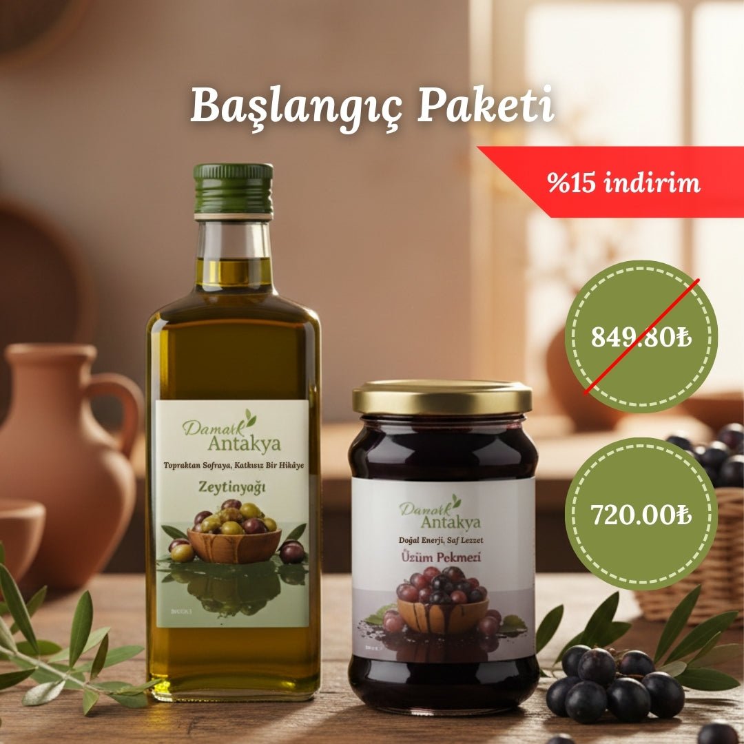 Hatay Başlangıç Paketi: 1 Lt Soğuk Sıkım Zeytinyağı & 1 Lt Odun Ateşi Pekmezi - DAMAK ANTAKYA