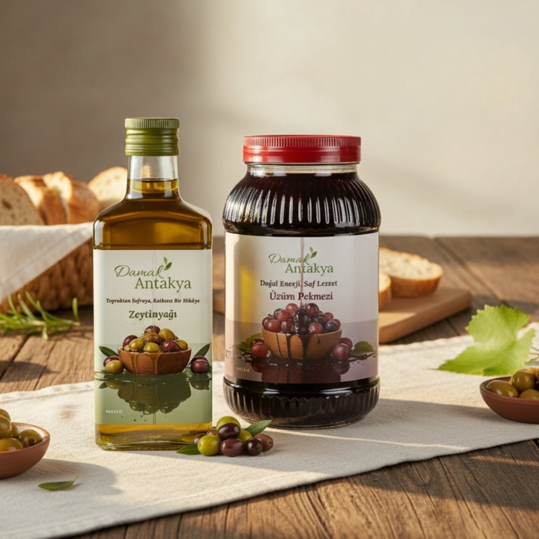 Kahvaltı Lezzet Paketi: 3 Lt Soğuk Sıkım Zeytinyağı & 3 Lt Odun Ateşi Pekmezi (Avantajlı Boy) - DAMAK ANTAKYA