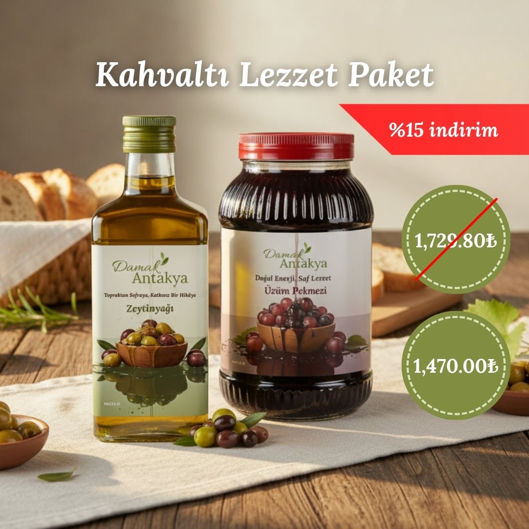 Kahvaltı Lezzet Paketi: 3 Lt Soğuk Sıkım Zeytinyağı & 3 Lt Odun Ateşi Pekmezi (Avantajlı Boy) - DAMAK ANTAKYA