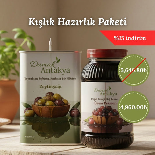 Kışlık Hazırlık Paketi: 17 Lt Hatay Zeytinyağı & 3 Lt Doğal Pekmez - DAMAK ANTAKYA
